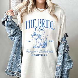 Camiseta Bachelorette Party Retro Cocktail Blue Bride