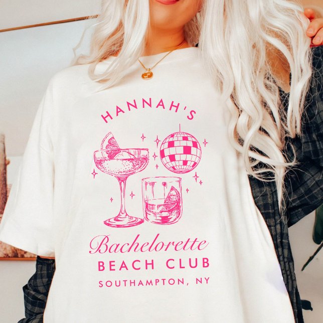 Camiseta Bachelorette Retro Disco Cóctel Azul y Rosa (Subido por el creador)