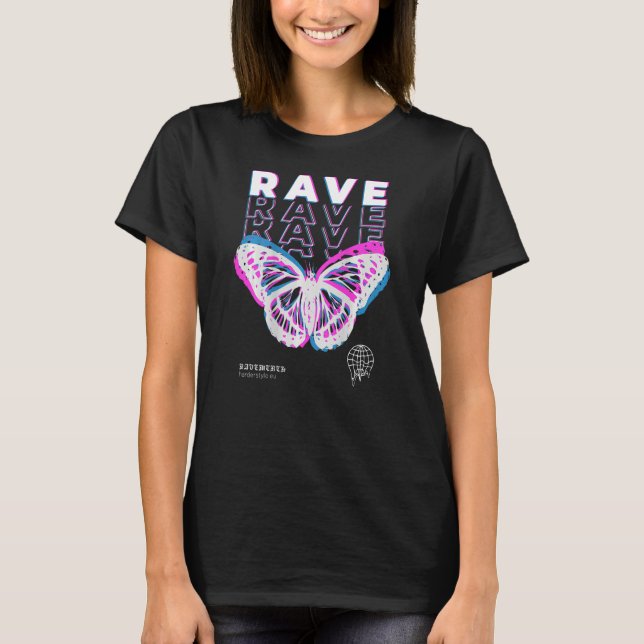 Camiseta Back Print Rave Butterfly Techno Hardtechno Raving (Anverso)