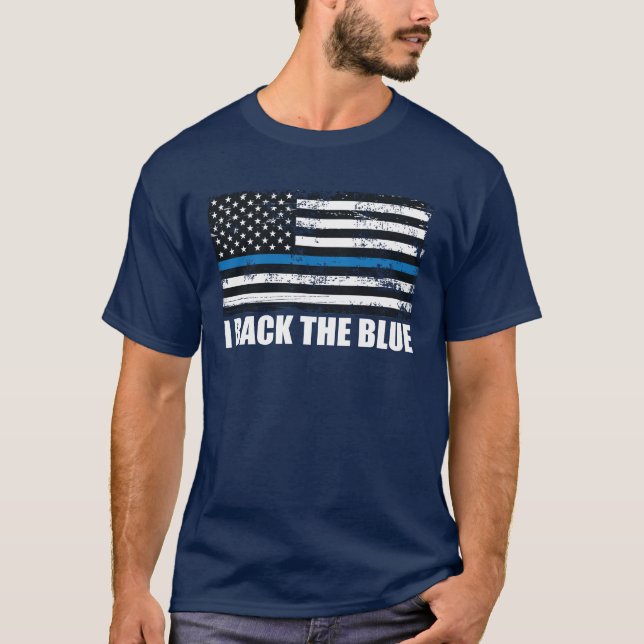 Camiseta Back the Blue Thin blue line USA Flag MAGA WWG1WA (Anverso)