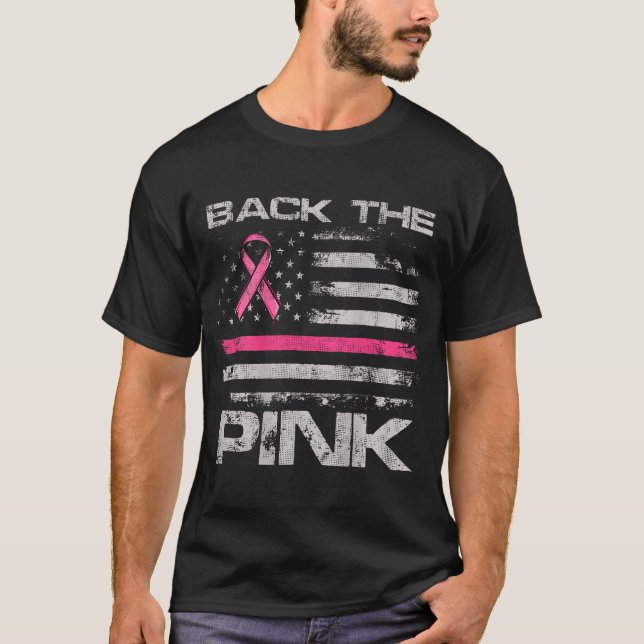 Camiseta Back The Pink American Flag Breast Cancer Awarenes (Anverso)