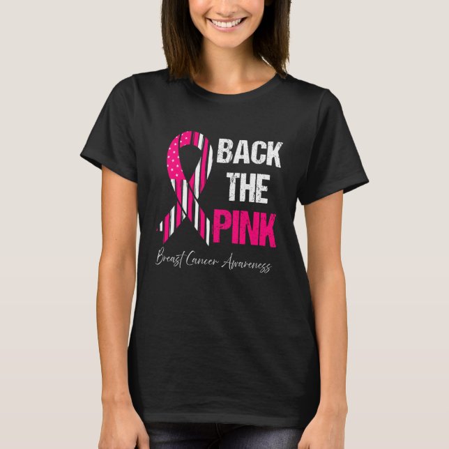 Camiseta Back The Pink Breast Cancer Awareness American Fla (Anverso)