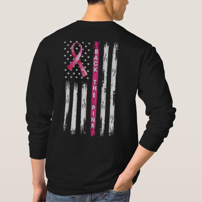 Camiseta Back The Pink Ribbon American Flag Breast Cancer T (Reverso)