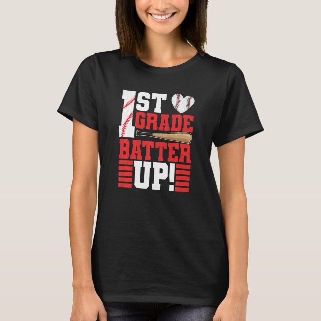 Camiseta Back To School 1st Grade Batter Up Baseball First  (Anverso)