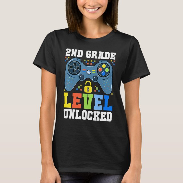 Camiseta Back To School  2nd Grade Level Unlocked Gamer Boy (Anverso)