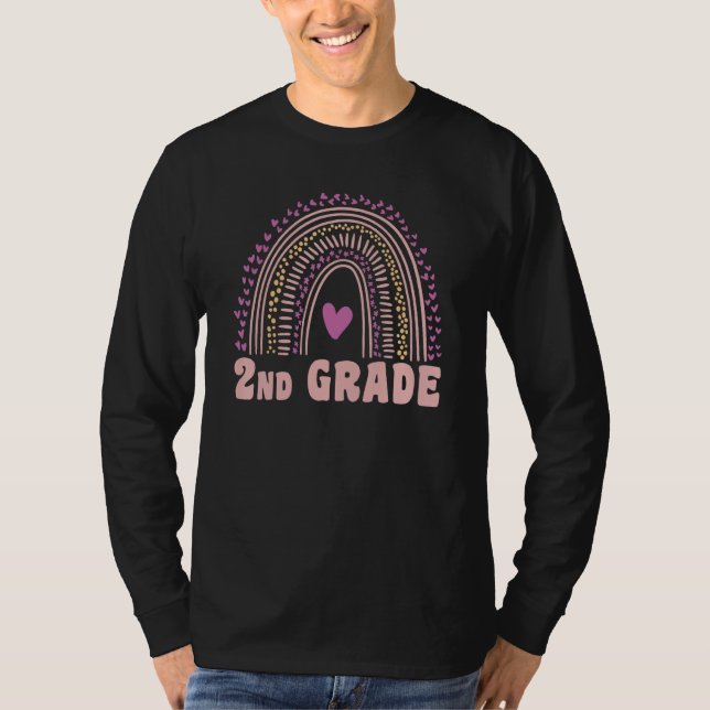 Camiseta Back to School 2nd Grade Teacher Rainbow Hearts (Anverso)