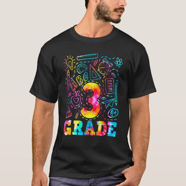 Camiseta Back To School 3rd Third Grade Typography Tie Dye  (Anverso)