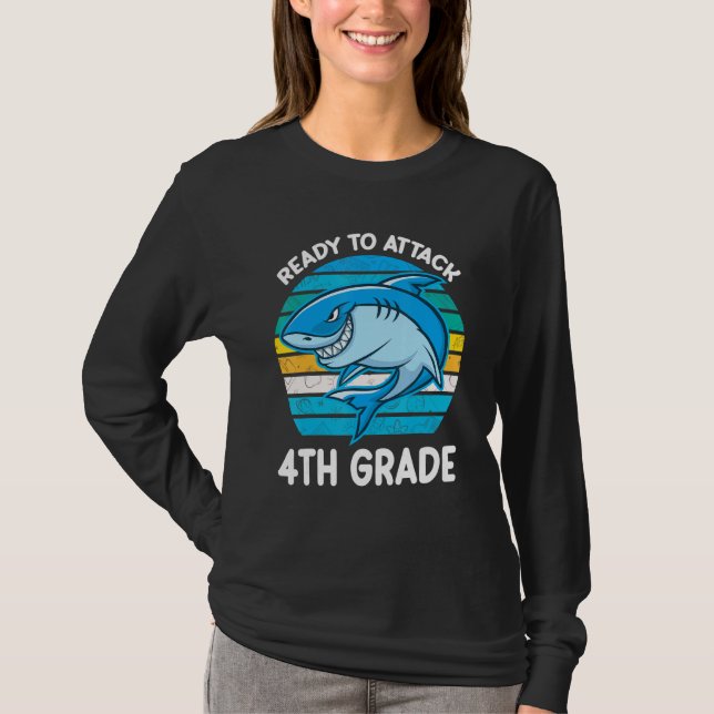Camiseta Back To School 4th Grade Kids Outfit Shark   (Anverso)