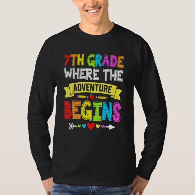 Camiseta Back To School 7th Grade Where The Adventure Begin (Anverso)