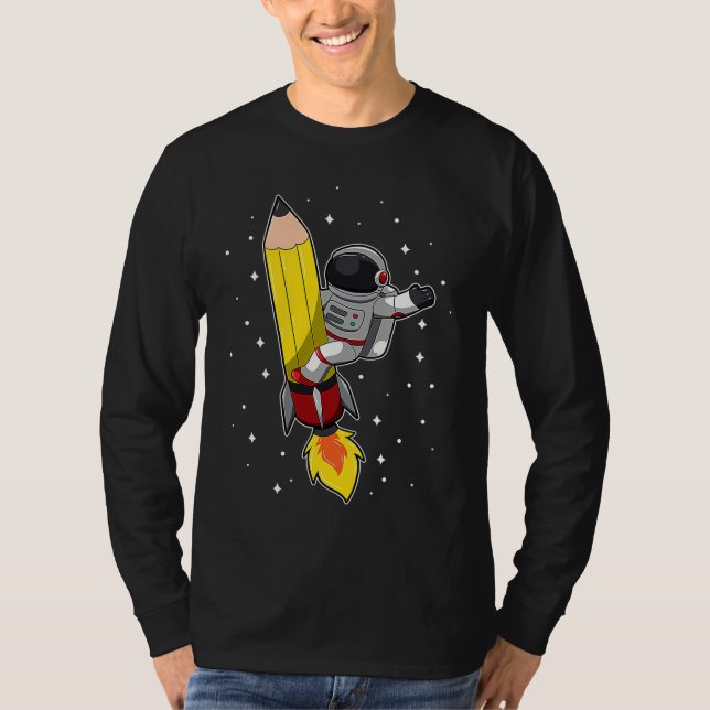 Camiseta Back To School Astronaut Pencil Rocket Space Funny (Anverso)