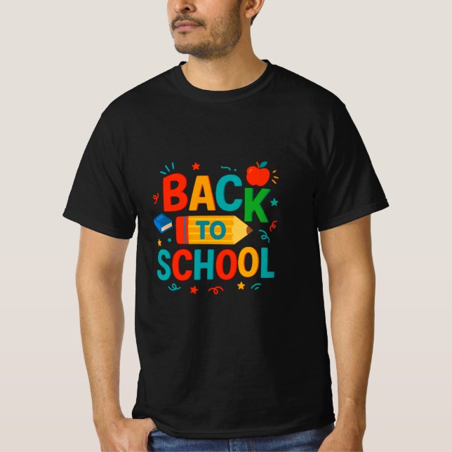 Camiseta Back to School" Colorful Pencil & Apple Graphic (Anverso)