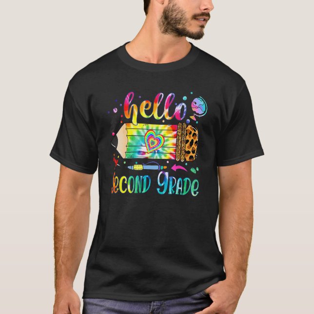 Camiseta Back To School Hello 2nd Grade Leopard Tie Dye Pen (Anverso)