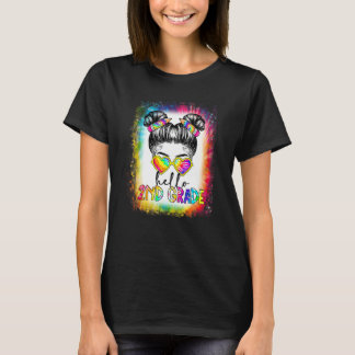 Camiseta Back To School Hello 2nd Second Grade Messy Bun Ti