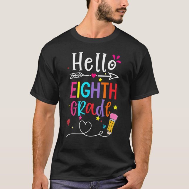 Camiseta Back To School Hello Eighth Grade First Day Boy Gi (Anverso)