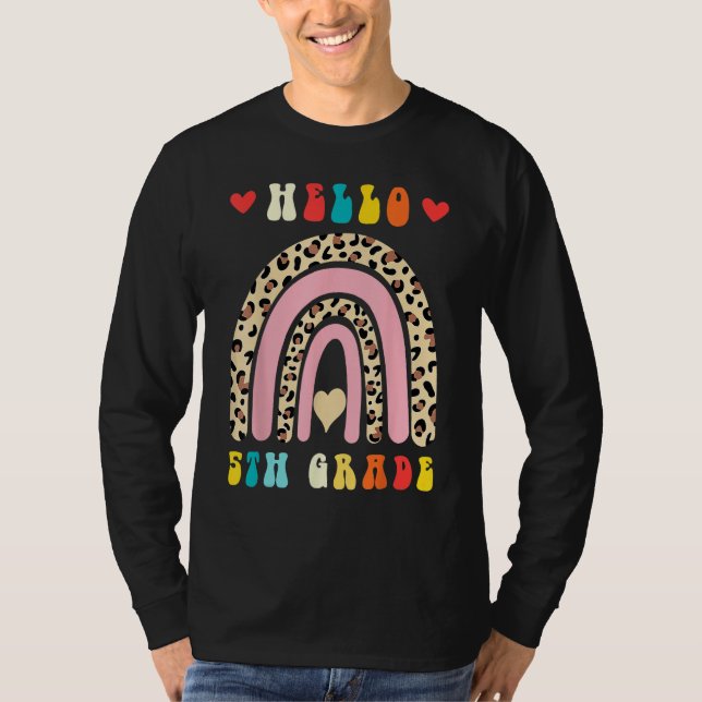 Camiseta Back To School Hello Fifth 5th Grade Rainbow Leopa (Anverso)