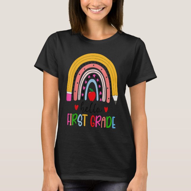 Camiseta Back To School Hello First Grade Teacher Rainbow T (Anverso)