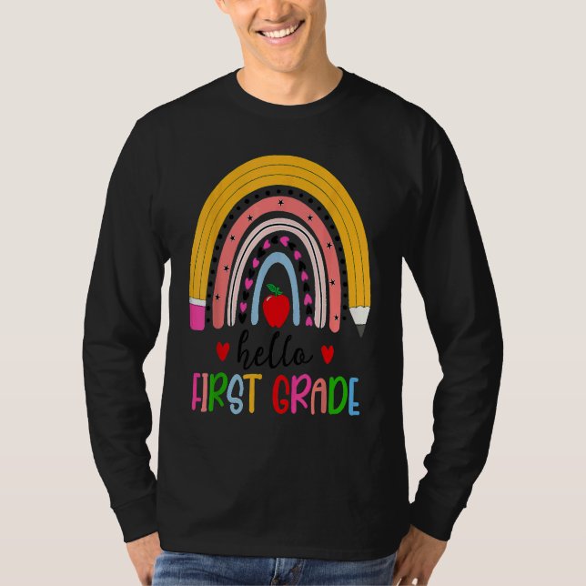 Camiseta Back To School Hello First Grade Teacher Rainbow T (Anverso)