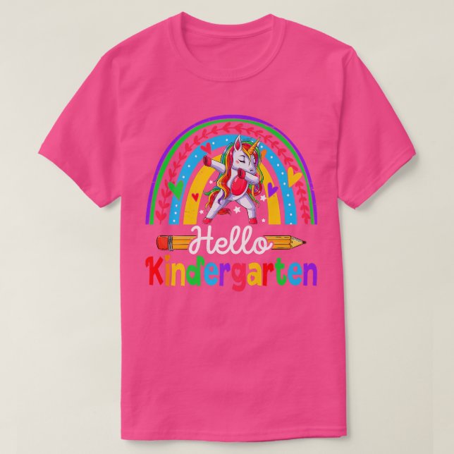 Camiseta Back To School Hello Kindergarten Dabbing Unicorn  (Diseño del anverso)