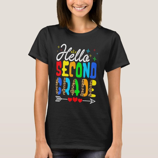 Camiseta   Back To School Hello Second Grade Leopard First  (Anverso)
