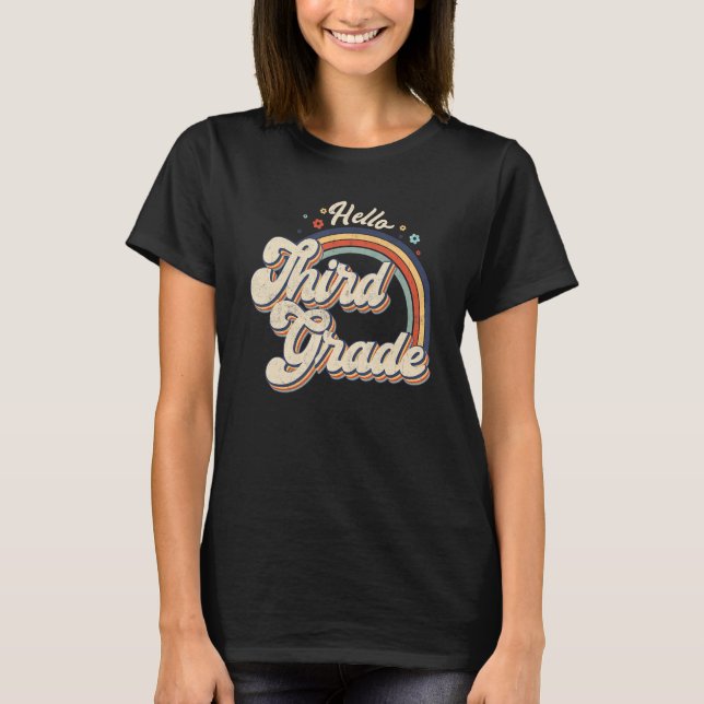 Camiseta Back To School Hello Third Grade 3rd Rainbow Vinta (Anverso)