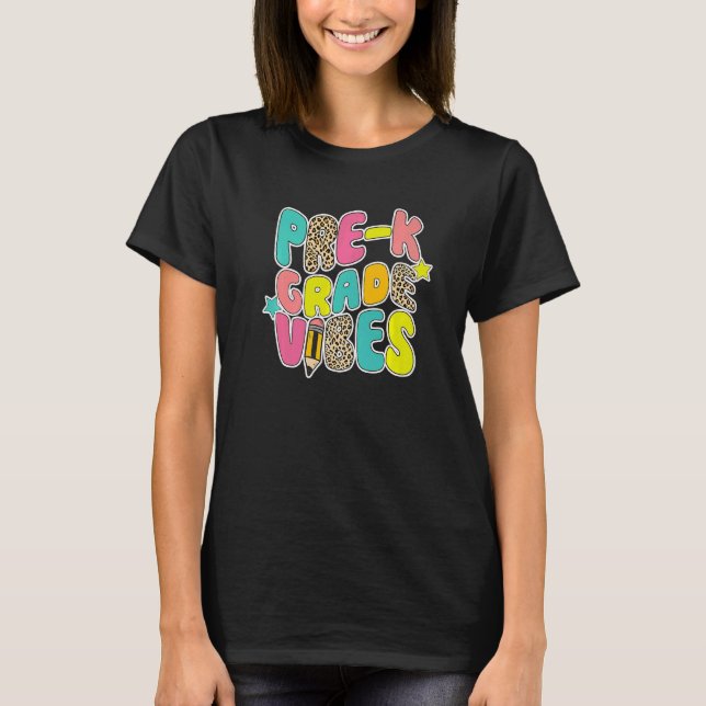 Camiseta Back To School Pre k Vibes Leopard Teacher Women K (Anverso)