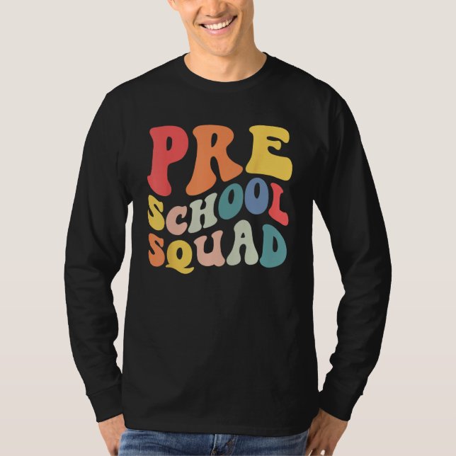 Camiseta Back to School Preschool Squad Groovy Teacher Kids (Anverso)