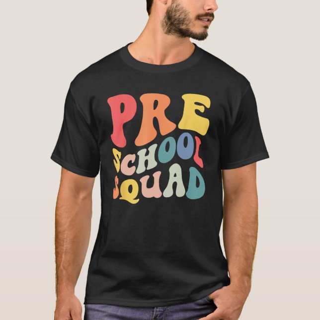 Camiseta Back to School Preschool Squad Groovy Teacher Kids (Anverso)