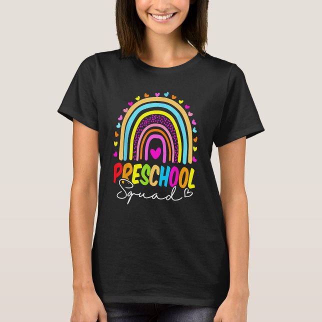 Camiseta Back To School  Preschool Squad Rainbow Teachers K (Anverso)