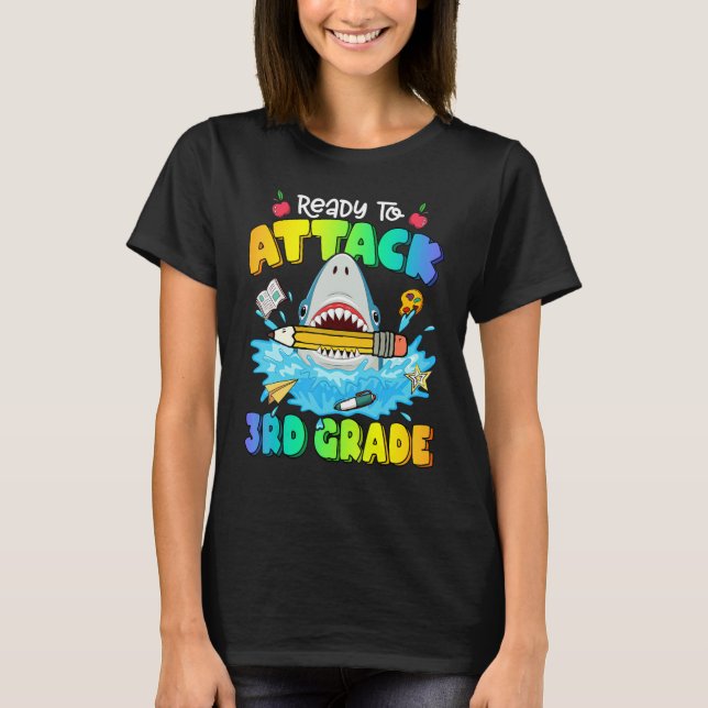 Camiseta Back To School Ready To Attack 3rd Grade Shark Boy (Anverso)