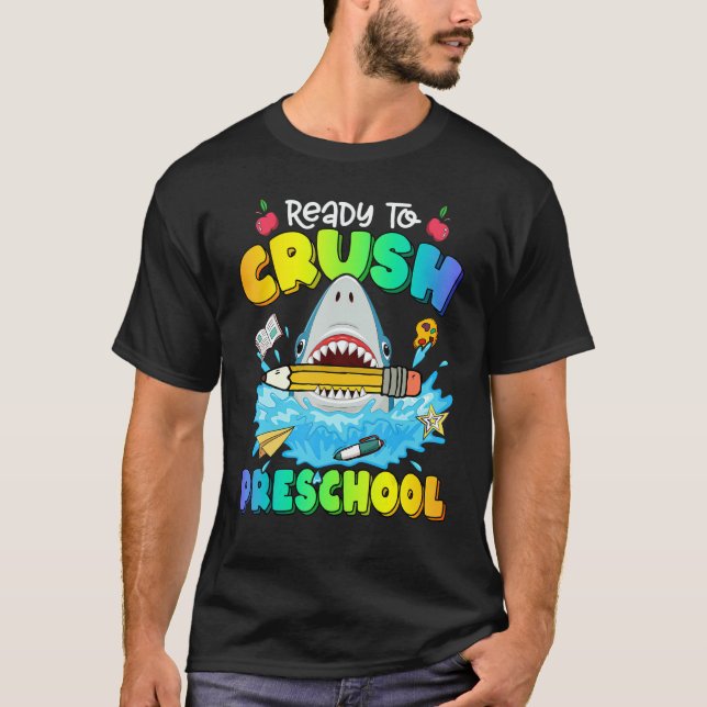 Camiseta Back To School Ready To Crush Preschool Shark Boy  (Anverso)