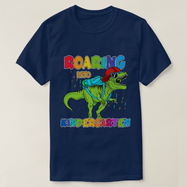 Camiseta Back to school-roaring into kindergarten  (Diseño del anverso)