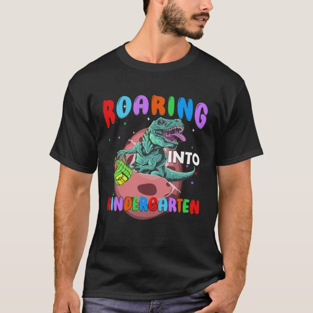 Camiseta Back to School Roaring Kindergarten Dinosaur Rex B (Anverso)