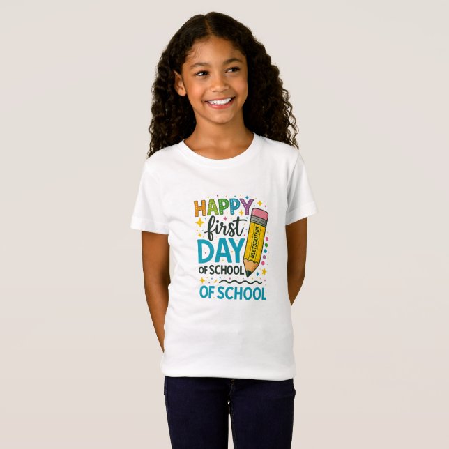 Camiseta Back to School T-Shirt for Kids – Happy First Day  (Anverso completo)