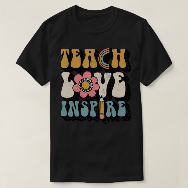 Camiseta Back To School Teach Love Inspire Retro Teachers W (Diseño del anverso)