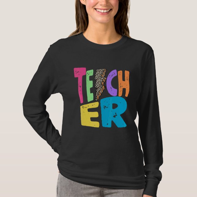 Camiseta Back To School Teacher Leopard Thunder Motivationa (Anverso)