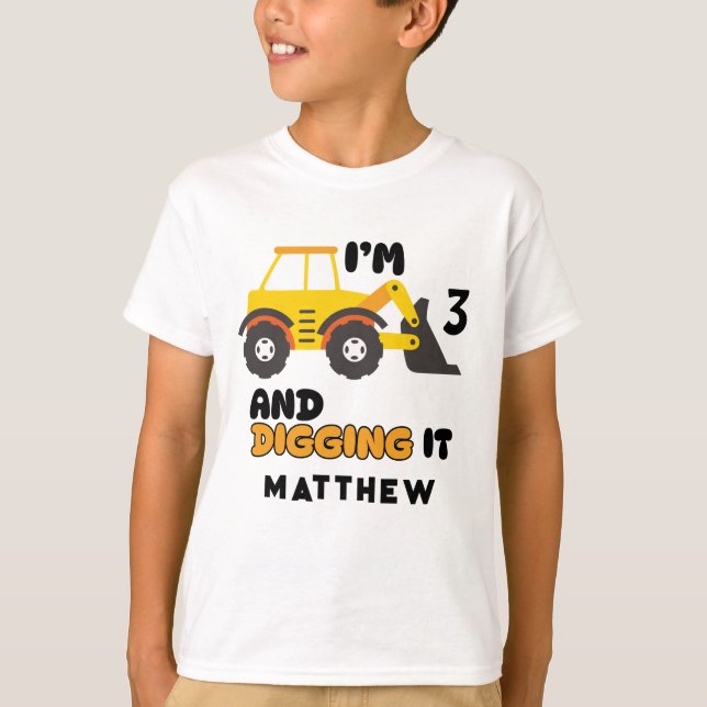 Camiseta Backhoe De Vehículo De Construcción Con Nombre Per (Anverso)