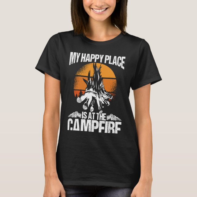 Camiseta Backprint Mi Feliz Lugar Es Un Campamento (Anverso)
