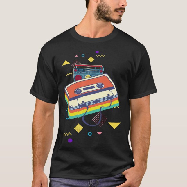 Camiseta Backprint retro cassette and stereo system 80s and (Anverso)