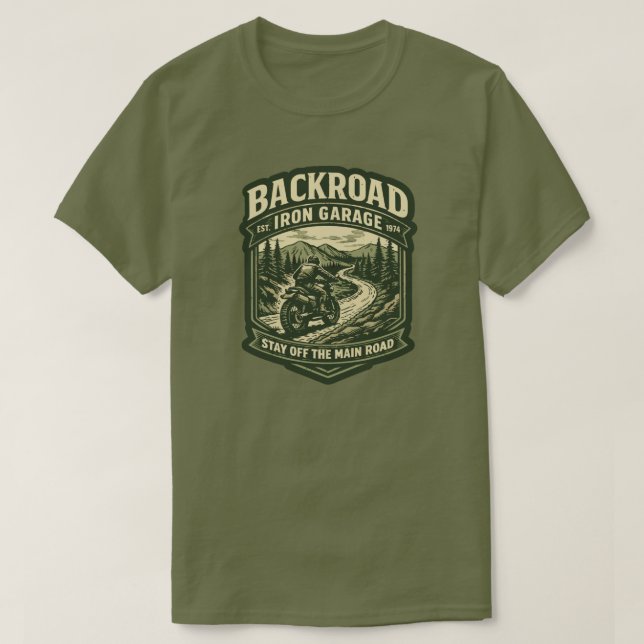 Camiseta Backroad Iron Garage T-Shirt Scrambler Motorcycle (Diseño del anverso)