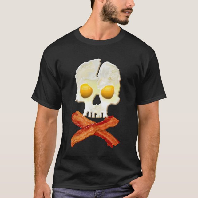 Camiseta Bacon Crossbone Eggs Skull Sizzling (Anverso)
