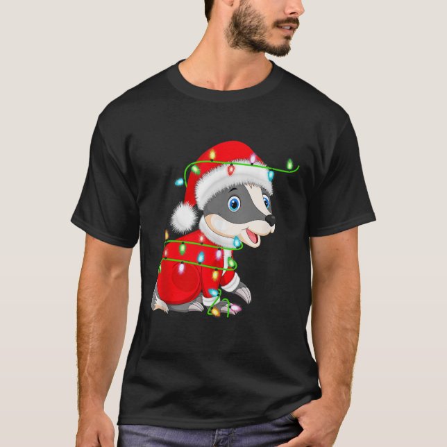 Camiseta Badger Christmas Lights Santa Costume Cute Animal  (Anverso)