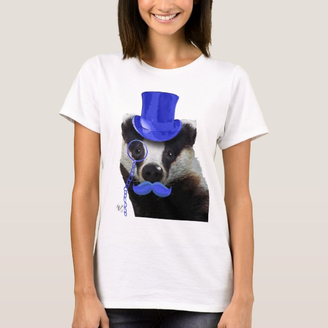Camiseta Badger con sombrero azul superior y bigote (Anverso)