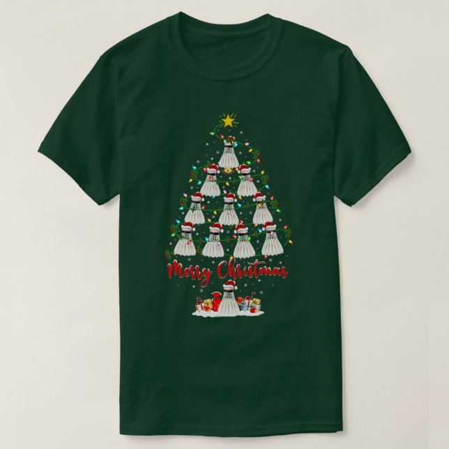 Camiseta Badminton Christmas Tree Lights Funny Badminton Xm (Diseño del anverso)