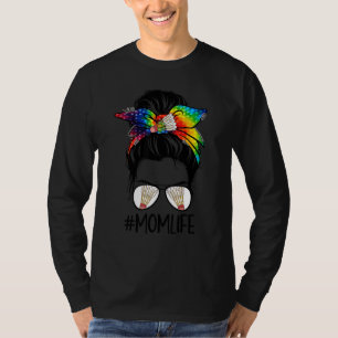 Camiseta Badminton Mom Life Tie Dye Messy Bun Hair Mujeres