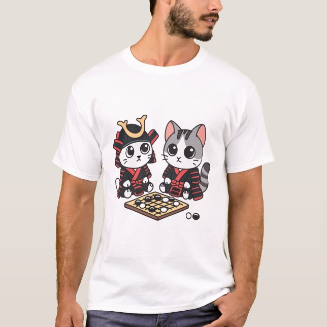 Camiseta Baduk del juego del tablero del gato Samurais Go (Anverso)