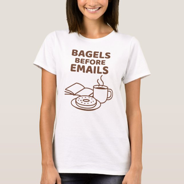Camiseta Bagels Before Emails Funny Line Art (Anverso)