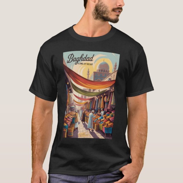 Camiseta Baghdad Iraq Illustration Travel Art Vintage (Anverso)