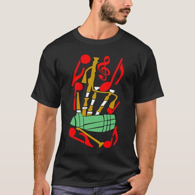 Camiseta Bagpipes Red Music Notes (Anverso)