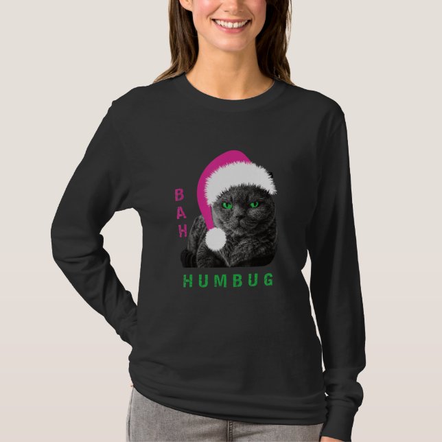 Camiseta Bah Humbug Cat Santa Hat Christmas Holiday_1 (Anverso)