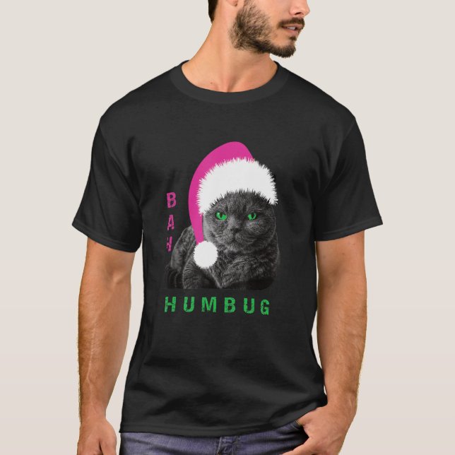 Camiseta Bah Humbug Cat Santa Hat Christmas Holiday_1 (Anverso)